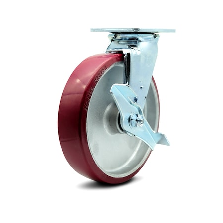 Service Caster 8 Inch Poly on Aluminum Swivel Caster with Ball Bearing and Brake SCC-30CS820-PAB-TLB